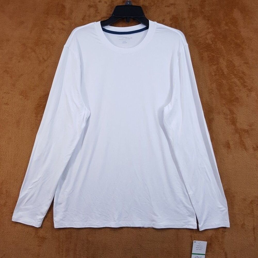 PERRY ELLIS Shirt Mens Large White Pullover Crew Deluxe Touch Soft Comfort